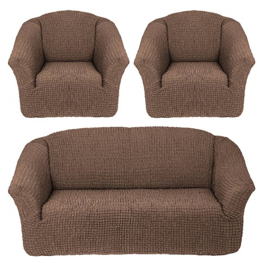 Комплект чехлов на 3-х местный диван и 2 кресла без оборки ,Какао