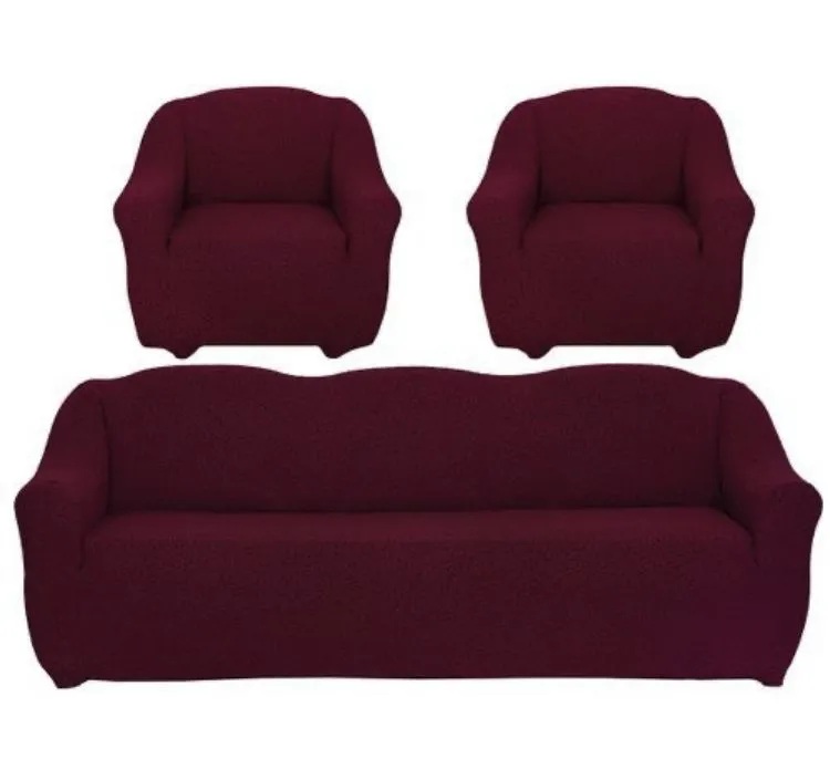 Комплект чехлов на  диван и 2 кресла без оборки Жаккард  , бордовый