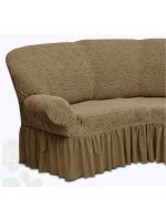 Чехол на угловой диван и кресло с оборкой Жаккард,Кофе с молоком