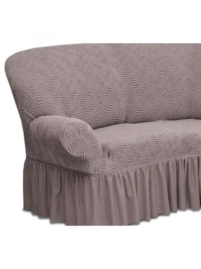 Чехол на угловой диван и кресло с оборкой Жаккард,Капучино