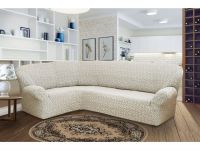 Чехол на угловой диван без оборки Жаккард,Ванильный