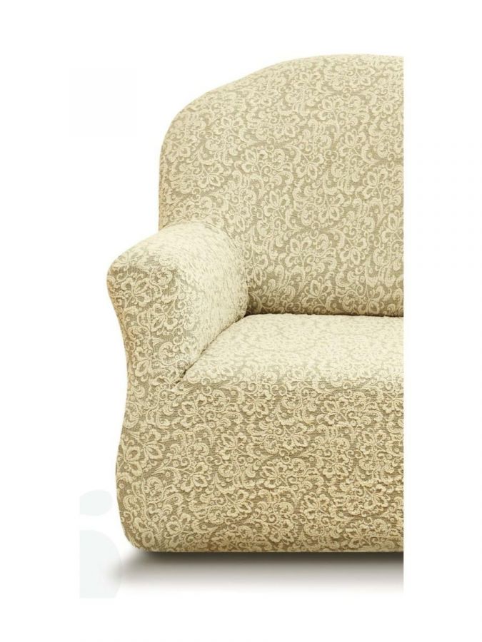 Чехол на угловой диван и кресло без оборки Жаккард,Ванильный