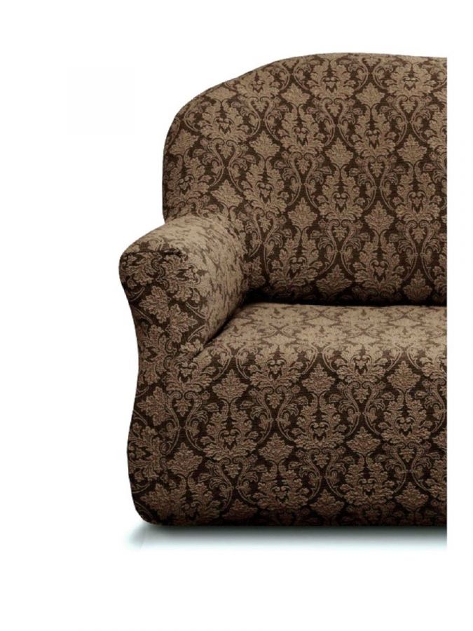 Чехол на угловой диван без оборки Жаккард,Шоколадный