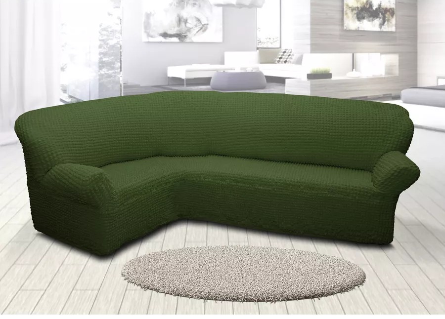 Чехол на угловой диван без оборки, зеленый