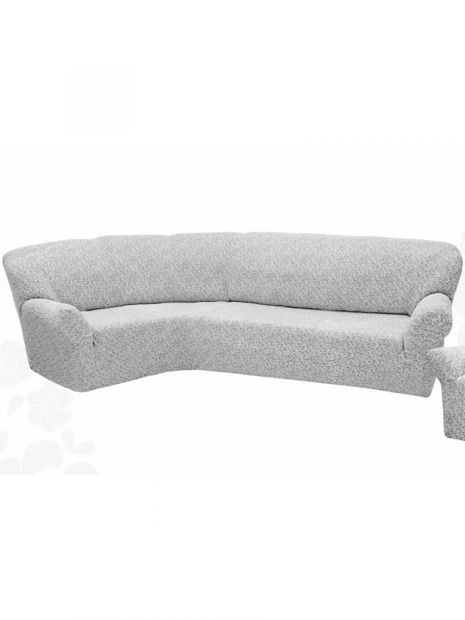 Чехол на угловой диван без оборки Жаккард,серебро