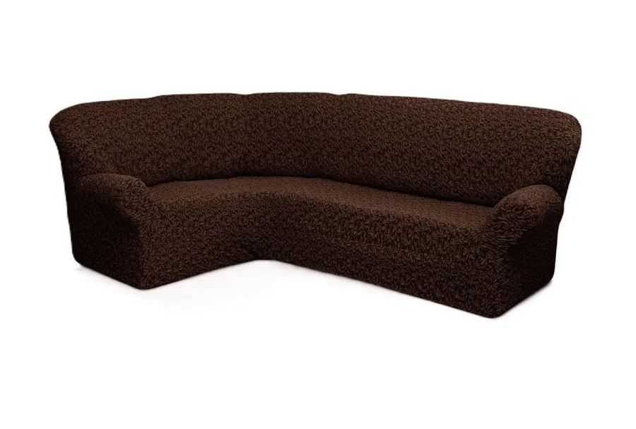 Чехол на угловой диван без оборки Жаккард,шоколадный