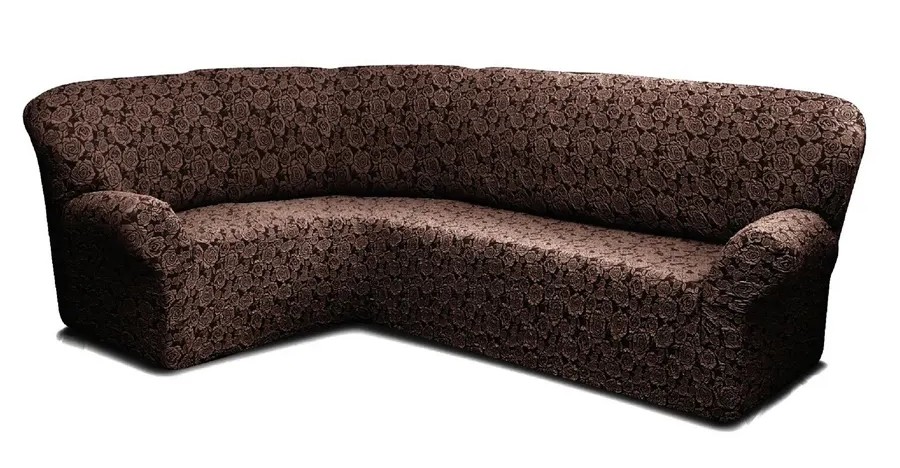 Чехол на угловой диван без оборки Жаккард,Шоколадный