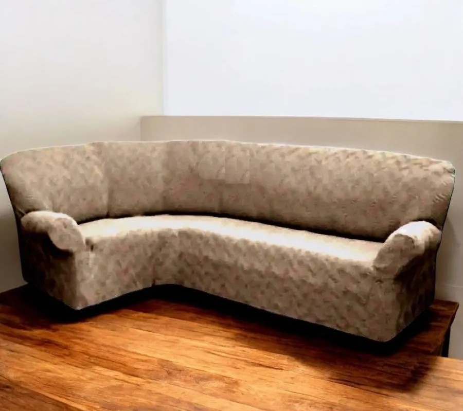 Чехол на угловой диван без оборки Жаккард,Кофе с молоком