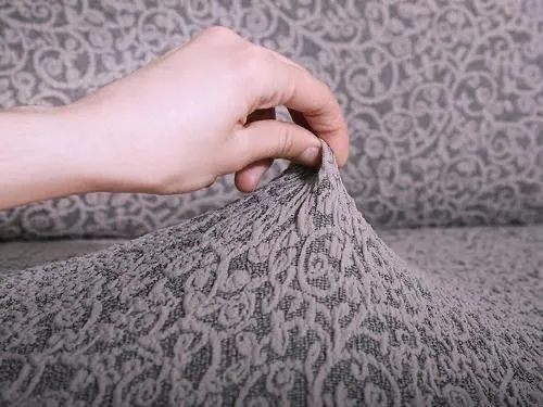 Чехол на угловой диван без оборки Жаккард,серо-бежевый