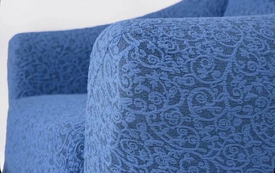 Чехол на угловой диван без оборки Жаккард,,синий