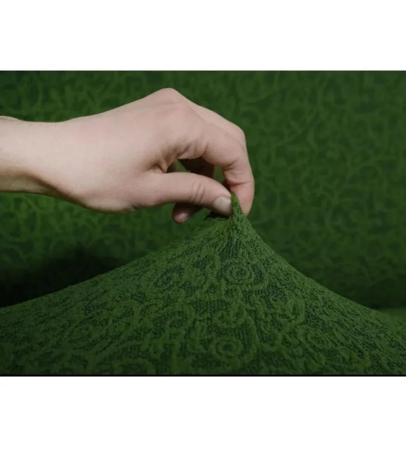 Чехол на угловой диван без оборки Жаккард,зеленый