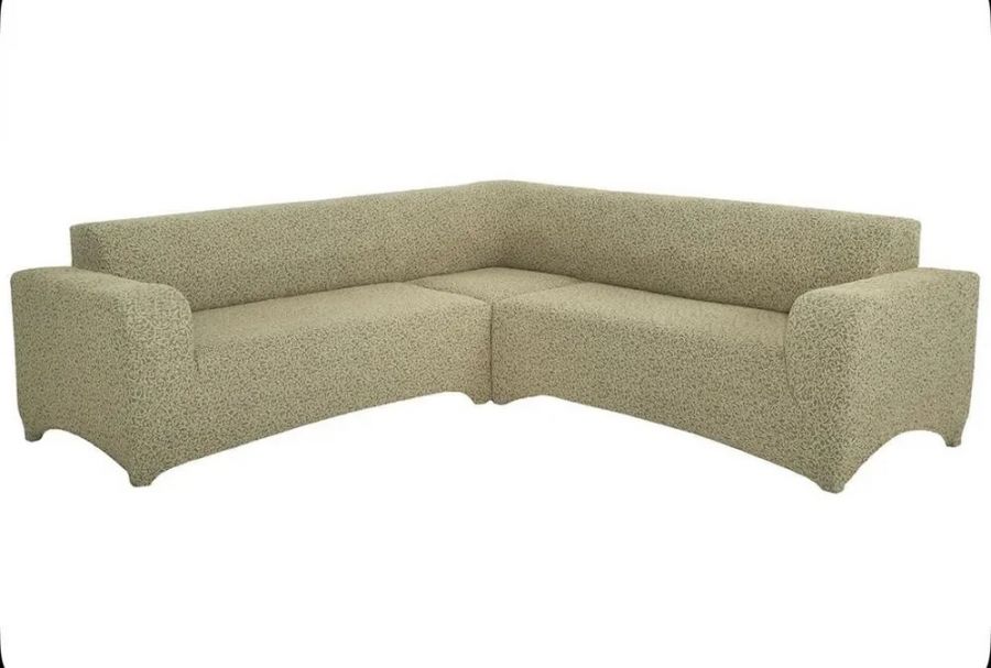 Чехол на угловой диван без оборки Жаккард,бежевый