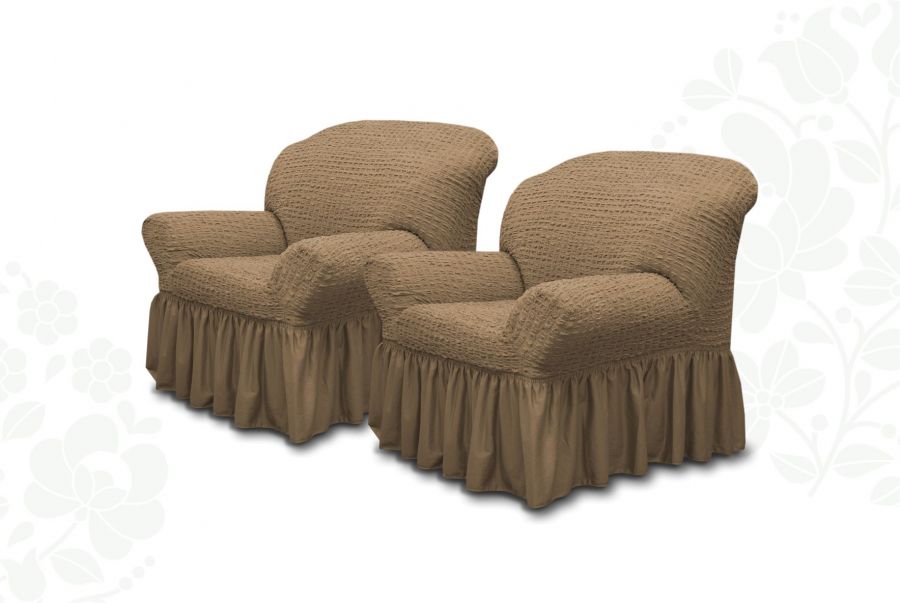 Чехлы на 2 кресла с оборкой ,серо-коричневый