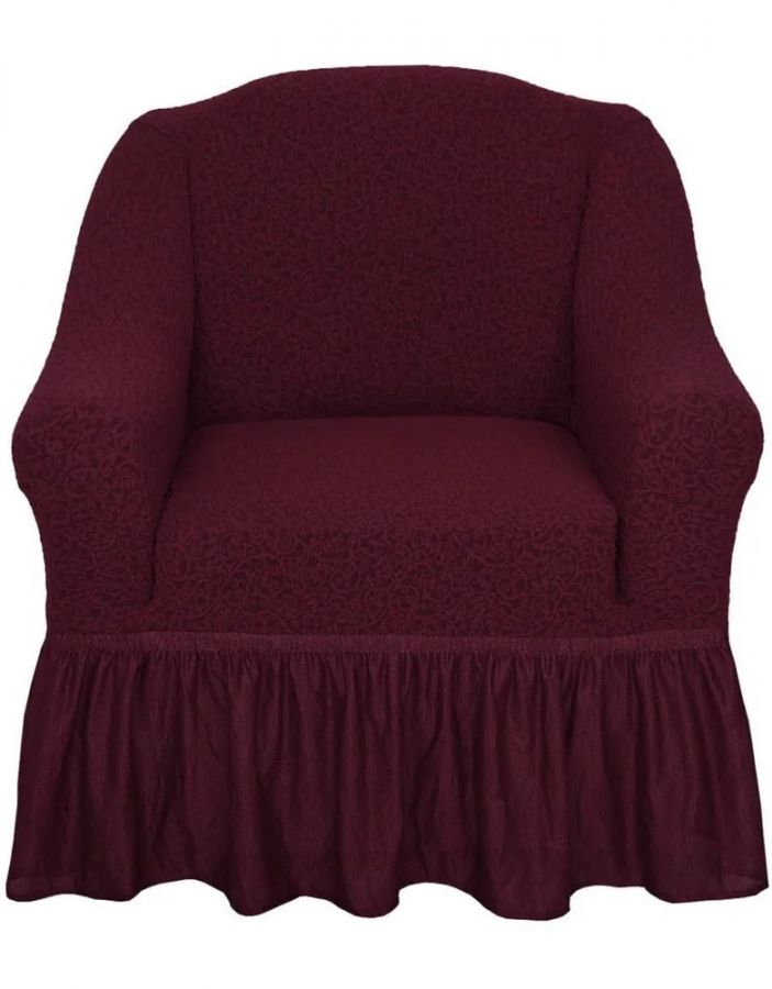 Чехол на кресло с оборкой 1 шт Жаккард.,бордовый