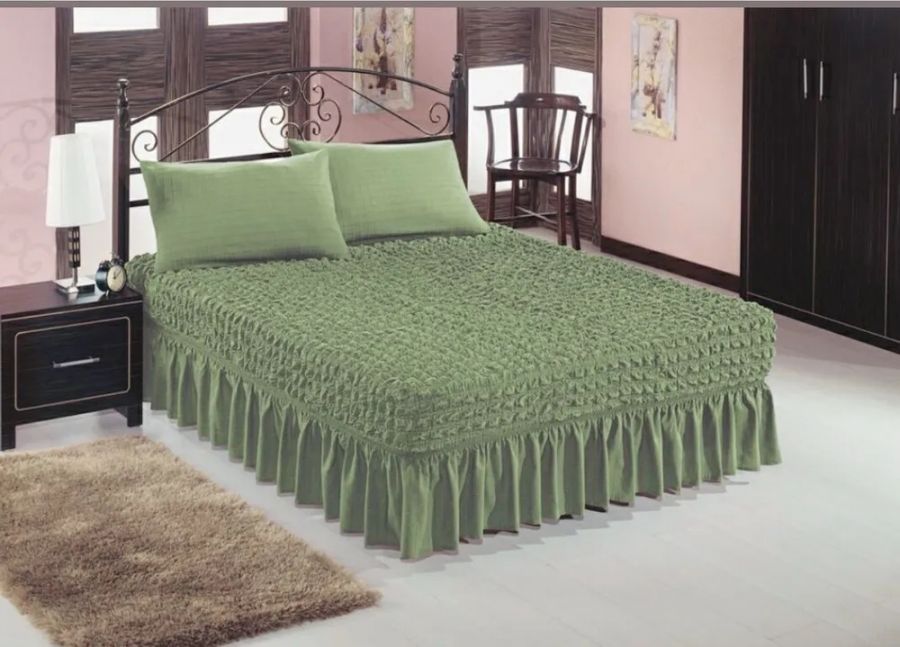 Покрывало на кровать с двумя наволочками   ,оливковый