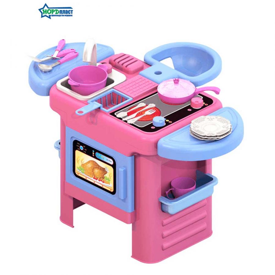 "Волшебная Хозяюшка": кухонный набор №3 (кухня (44 см)+набор посудки+сиденье для куклы)
