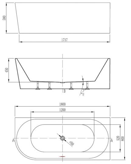 Угловая акриловая ванна Vincea слив-перелив в комплекте VBT-402-1800 схема 2 Угловая акриловая ванна Vincea слив-перелив в комплекте VBT-402-1800 схема 2