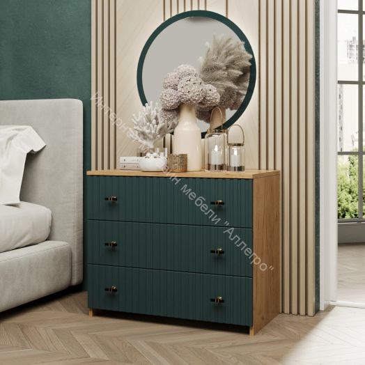 Комод - 5 (Фант) Дуб золотистый/Изумрудное море