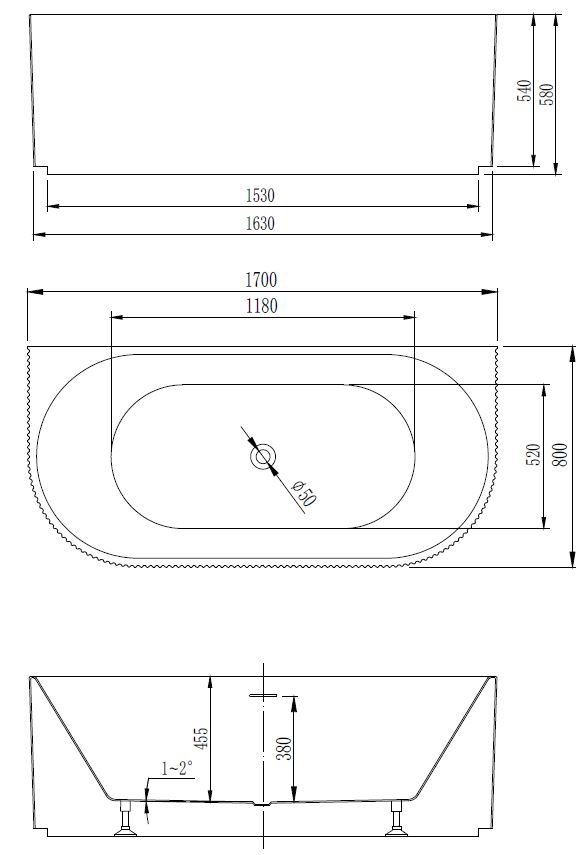 Ванна пристенная акриловая Vincea VBT-427-1700 170х80 см ФОТО