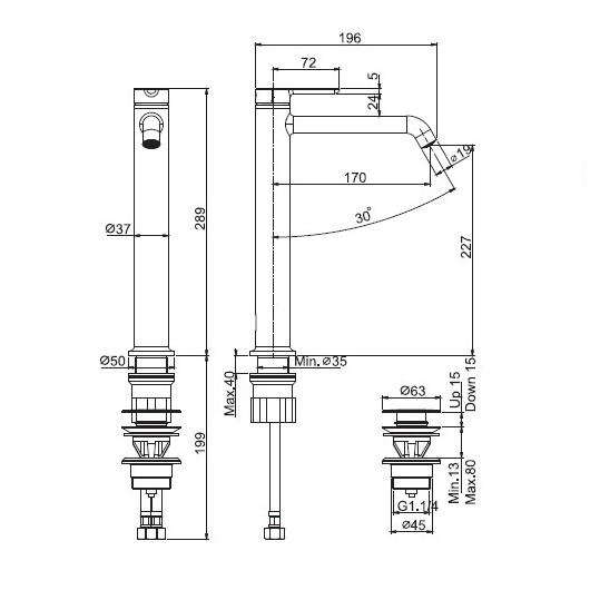 Смеситель для раковины Fima carlo frattini Snap F3111 излив 110мм схема 11
