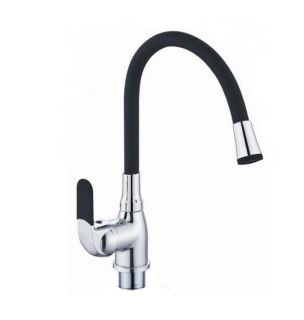 Смеситель для кухни с высоким поворотным гибким изливом KOLAG С-5048-207 хром/черный