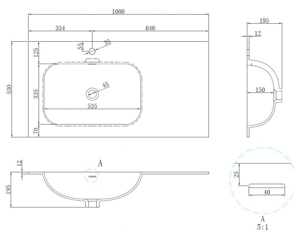 Раковина Vincea Elise VCB-4EL100MW-L мебельная накладная левая из Corian 100х53 см ФОТО