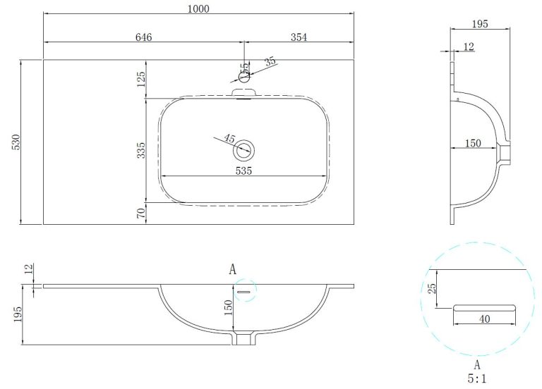 Раковина Vincea Elise VCB-4EL100MW-R мебельная накладная правая из Corian 100х53 см ФОТО