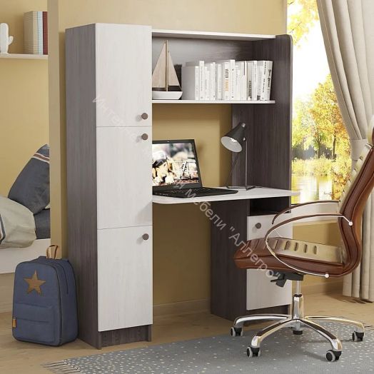 Стол письменный "Омега 2" с надстройкой Ясень анкор светлый/темный