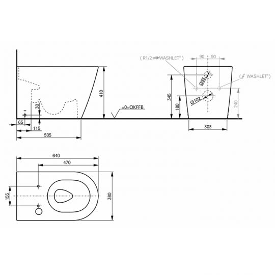 Унитаз напольный TOTO RP CW563Y#XW без сиденья схема 2