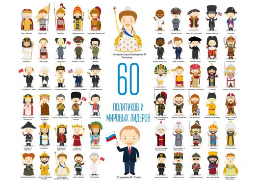 Дополнительный набор к карте мира "Мирознайка" Исторические и современные лидеры стран (60 шт.) + плакат