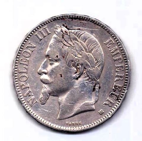 5 франков 1867 Франция XF Страсбург