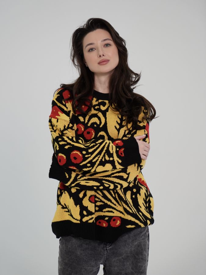 Свитер с хохломой удлиненный