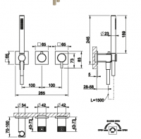 Смеситель для душа Gessi Incastri 75036 встраиваемый с ручным душем и переключателем на 2 источника схема 2