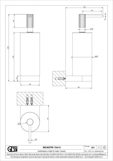 Дозатор Gessi Incastri Light Smoke 75413 настенный схема 2