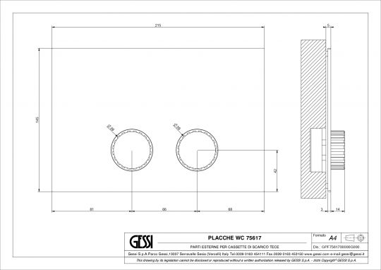 Панель смыва Gessi Incastri 75617 Tece 21,5x14,5 см схема 2
