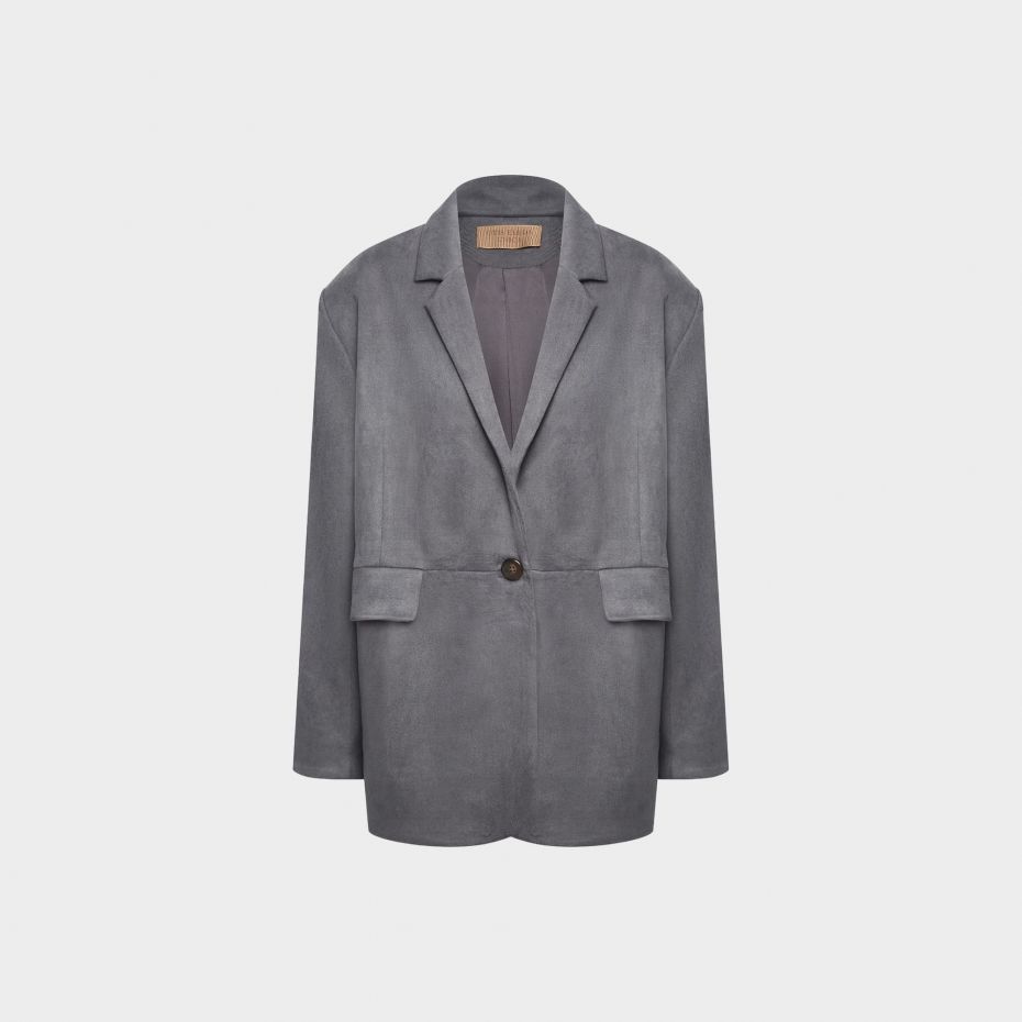 Замшевый трикотажный жакет в цвете вареный деним