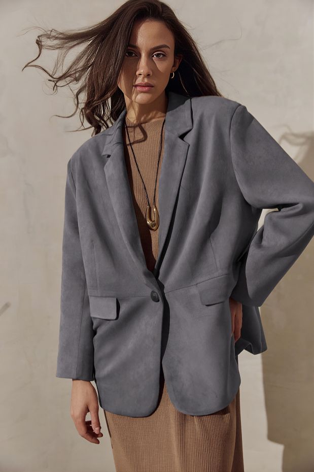 Замшевый трикотажный жакет в цвете вареный деним