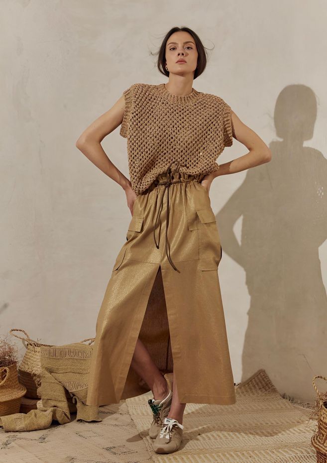 Золотистая юбка-карго из вискозы