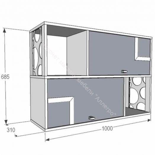 Полка навесная №2 Омега 16 с откидными дверками