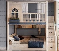 Кровать двухъярусная Домик Santana Sky №22+ с лестницей-комод, Массив