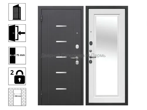 7,5 см Гарда Серебро/Зеркало Белый ясень