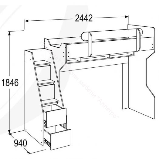 Кровать чердак Омега 3 (800*2000)