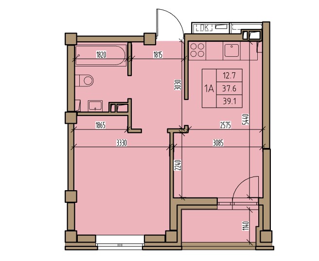 1-комнатная квартира 41,8кв.м.Комарова 7