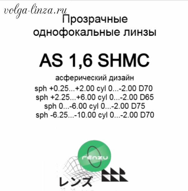 MAXIMA /Renzu1.60 AS Protect+ асферические линзы, цилиндр от 0 до -2,00
