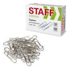 Скрепки STAFF «EVERYDAY», 28 мм, никелированные, 100 шт., в картонной коробке, 226758