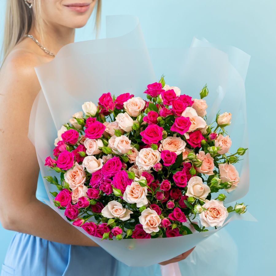 Кустовая роза микс 15 шт