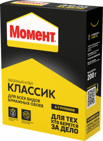 Клей Обойный Момент Классик 0.2кг для Всех Видов Бумажных Обоев.