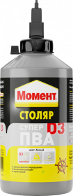 Клей Момент Столяр Супер ПВА D3 0.75кг Водостойкий для Склеивания Дерева и Других Материалов.