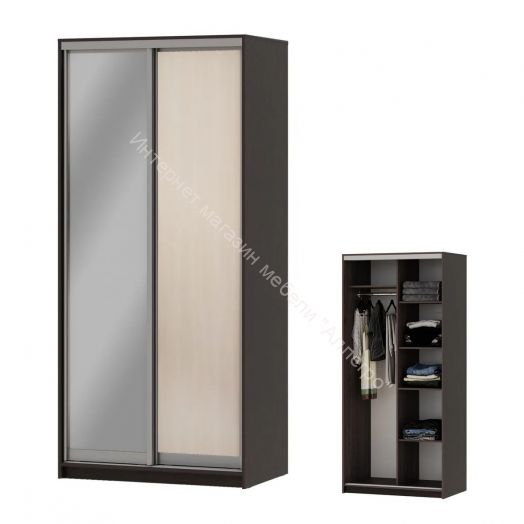 Шкаф-купе "Мираж 10.1" 2-х дверный с зеркалом Венге/Млечный дуб