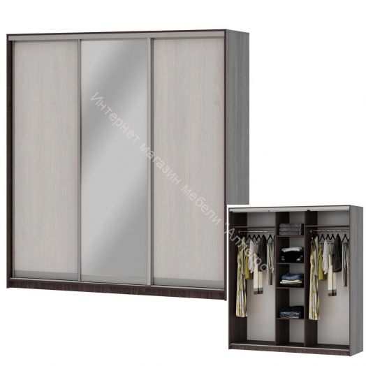 Шкаф-купе "Мираж 20.1" 3-х дверный с зеркалом Ясень анкор темный/Ясень анкор светлый